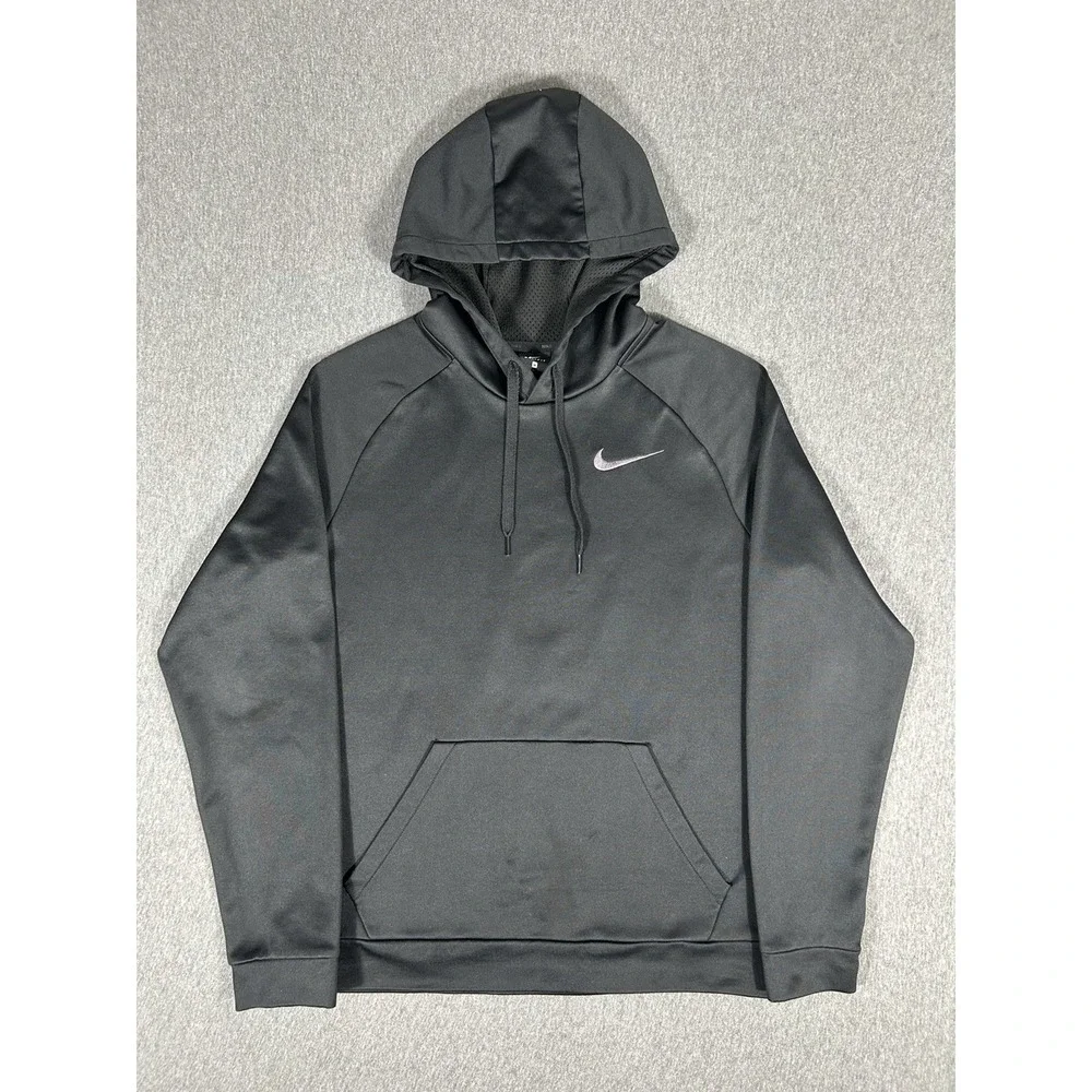 Nike Dri-Fit Mens Black Pullover Hoodie Athletic Drawstring Casual Wear M